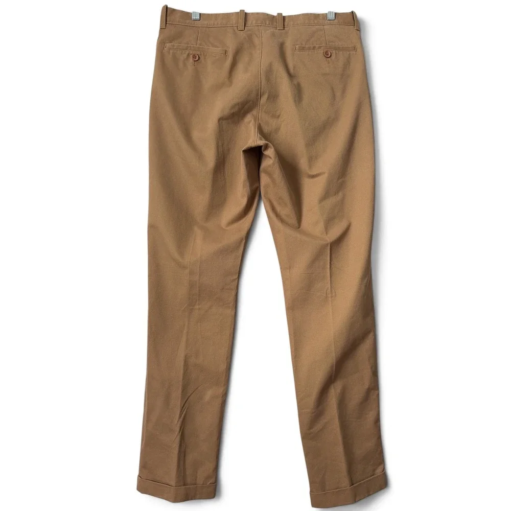 J.Crew Mens Tan Essential Khaki Flat Front Straight Leg Cuffed Chino Pants 34x32